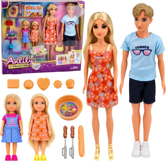 Anlily set di bambole famiglia con accessori da picnic