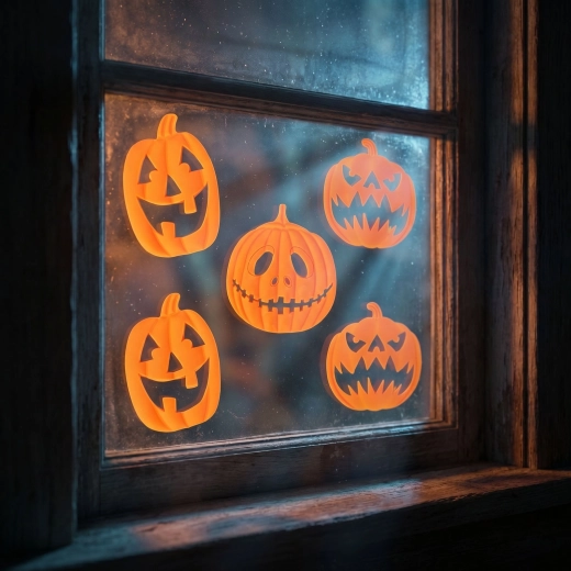Decorazione per finestre in gel 3D di Halloween a forma di zucca, 9 pezzi