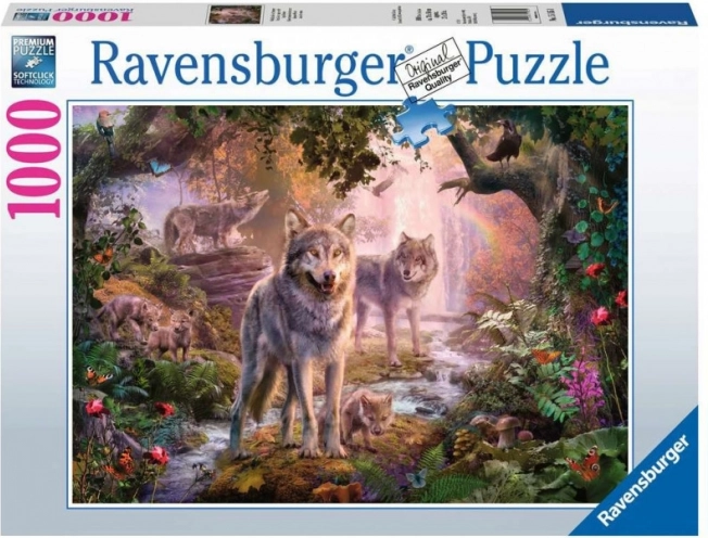 Puzzle 1000 pezzi Ravensburger – famiglia di lupi estiva