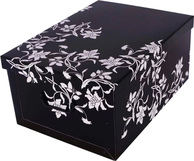 Scatola portaoggetti in cartone midi fiori barocchi nera