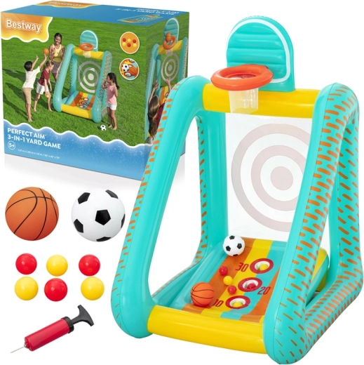 Bestway centro giochi gonfiabile 3 in 1 per bambini – basket, calcio e bersaglio 127 × 109 × 178 cm