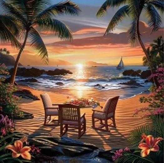 Norimpex pittura con numeri Fuoco sulla spiaggia tropicale 40 × 50 cm