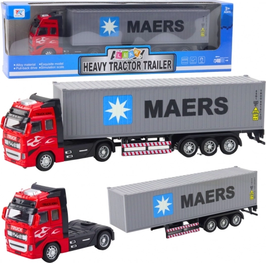 Camion container con motore pull-back, porte apribili, rosso-grigio