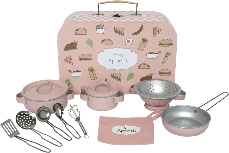 Jabadabado set da cucina per bambini con stoviglie in valigetta rosa - 1 pezzo