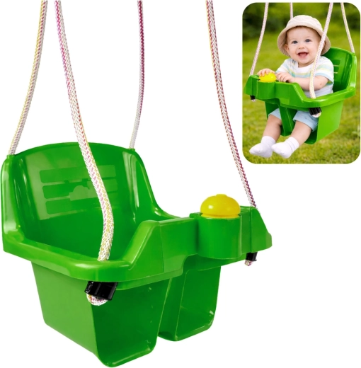 Altalena a pendolo verde per bambini con seduta di sicurezza