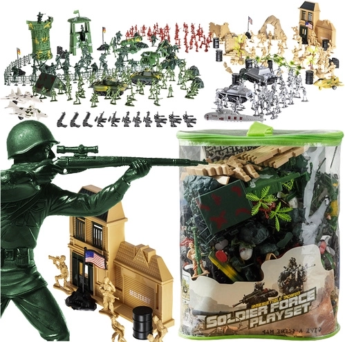 base militare – set di soldatini e mezzi 300 pezzi in custodia