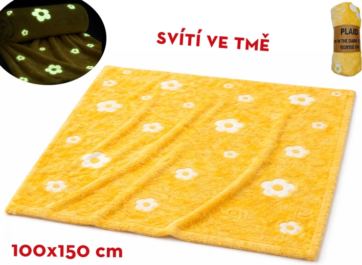 Coperta in peluche luminosa con motivo floreale 100 × 150 cm gialla