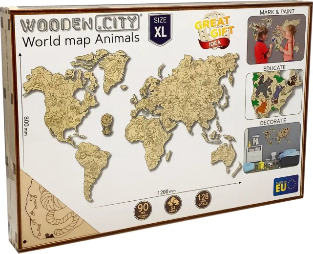 Wooden.City mappa del mondo in legno con animali XL