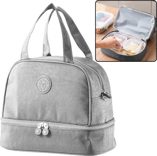 Borsa termica per il pranzo con tracolla regolabile argento