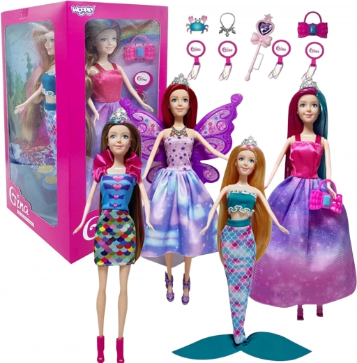 WOOPIE Set di 4 Principesse Magiche - Scatola di Bambole 4 in 1 con Accessori
