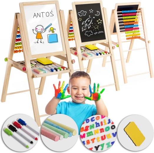 Lavagna pieghevole magnetica e a gesso per bambini Ricokids con abaco