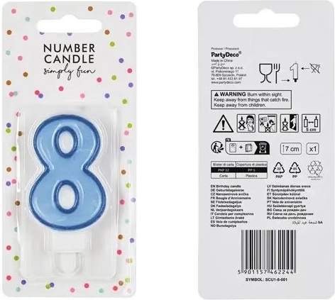 Candelina per torta numero 8 blu 7 cm