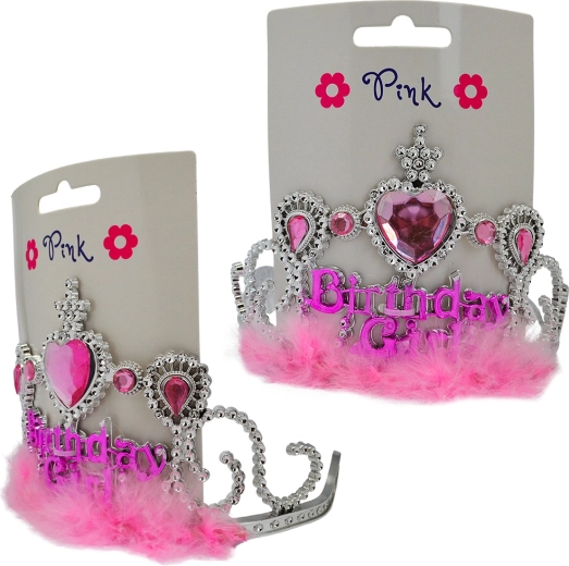 Cerchietto Happy Birthday con piume rosa