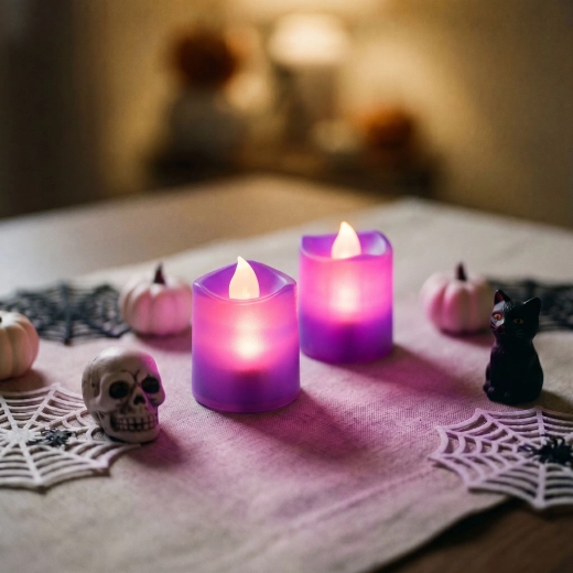 Candele LED viola per Halloween, 2 pezzi