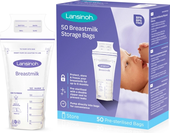 Sacchetti per la conservazione del latte materno LANSINOH 180 ml, 25 pz