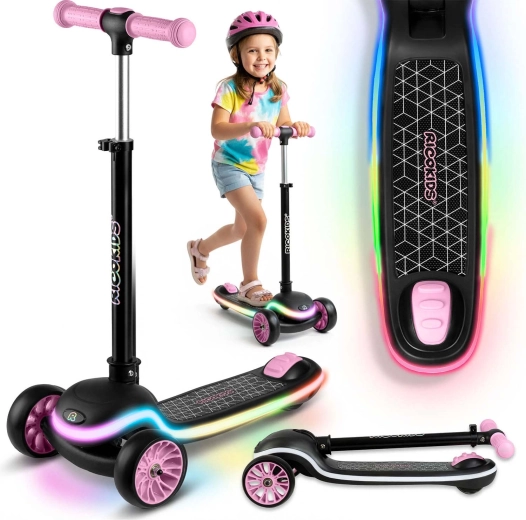 Monopattino bilanciato per bambini a tre ruote con illuminazione LED RICOKIDS Leddi – nero‑rosa