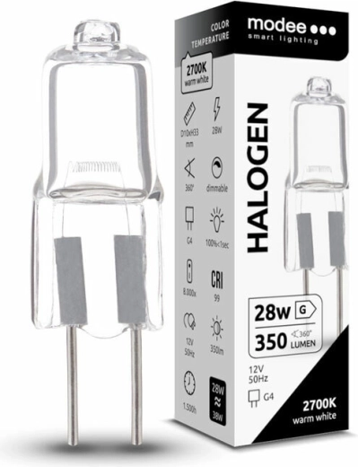 Modee ECO lampadina alogena G4 28 W, 350 lm, bianco caldo, dimmerabile