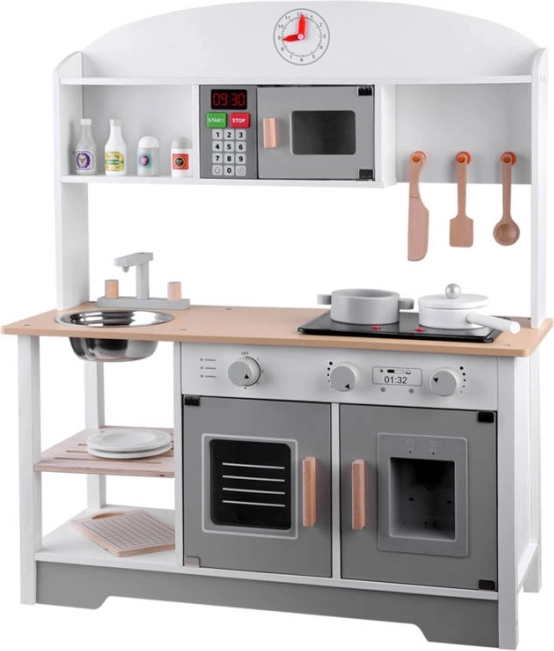 Cucina interattiva in legno per bambini bianco-grigia con accessori
