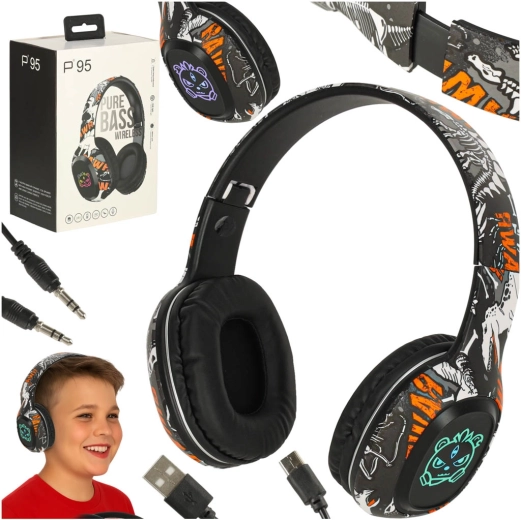 Cuffie Bluetooth wireless over-ear con illuminazione RGB nere