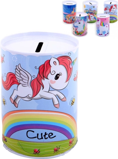 Salvadanaio per bambini in latta con unicorno 12 cm - 1 pezzo