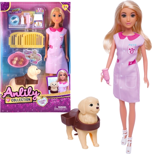 Bambola veterinaria con cagnolino