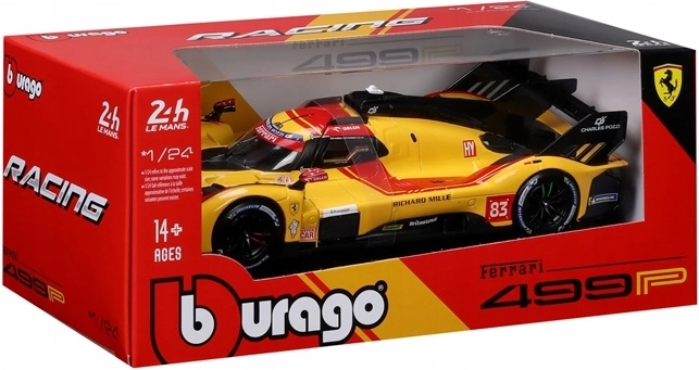 BBU Ferrari Racing 499P Le Mans modello auto giallo 1:24