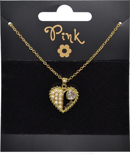 Collana placcata oro con ciondolo a cuore e perle LOVE