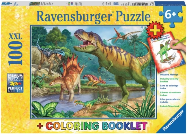 Puzzle mondo preistorico dei dinosauri XXL 100 pezzi + album da colorare RAVENSBURGER
