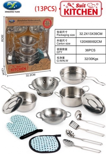 Set da cucina per bambini in metallo 13 pezzi con accessori