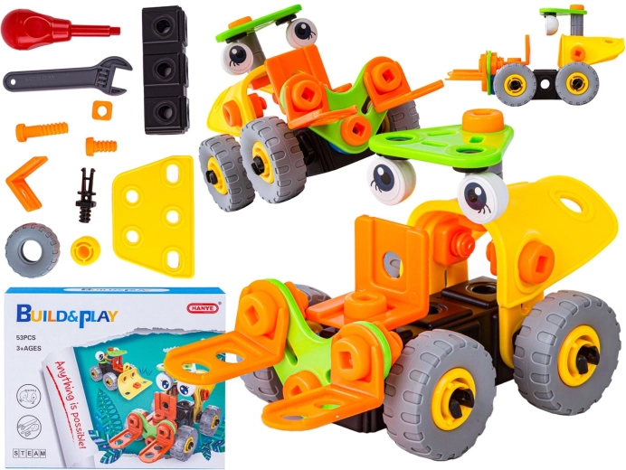 Set da costruzione elastico 2 in 1 – veicoli da cantiere (carrello elevatore e bulldozer) 53 pezzi