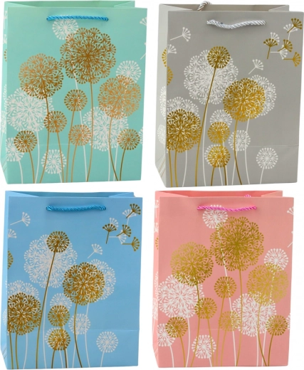 Borsa regalo con motivo di soffioni con accenti dorati 23 x 18 x 10,5 cm