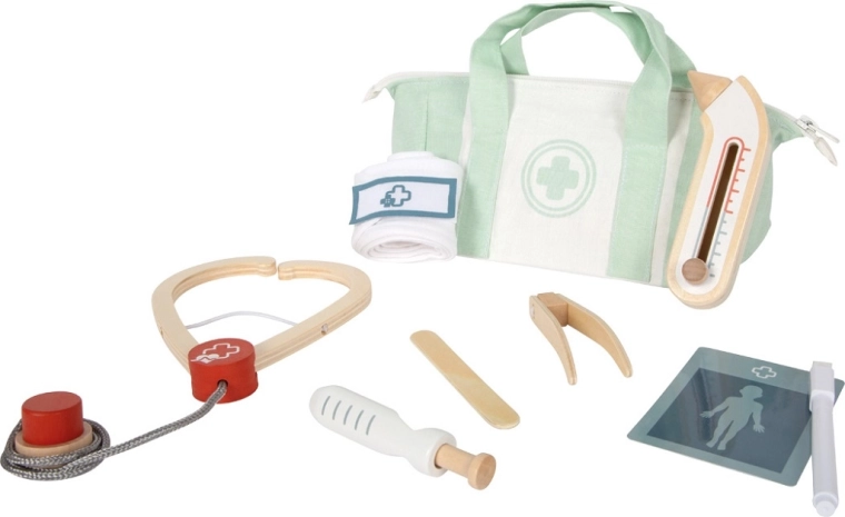 set da dottore in valigetta small foot con borsa color menta e strumenti in legno
