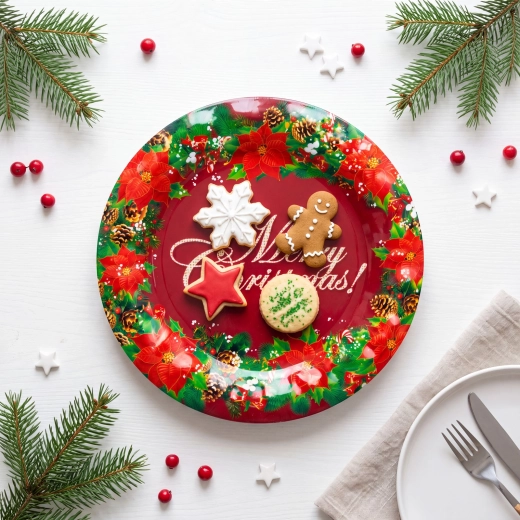 Piatto natalizio in plastica Merry Christmas 37,5 cm