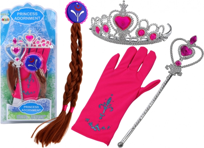 Set di accessori per piccole principesse Bacchetta Guanti Corona Treccine