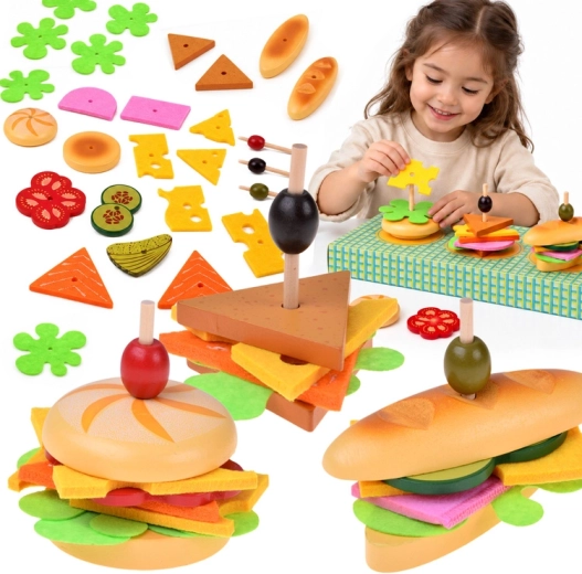 Set in legno e feltro per preparare panini 3D, 27 pezzi