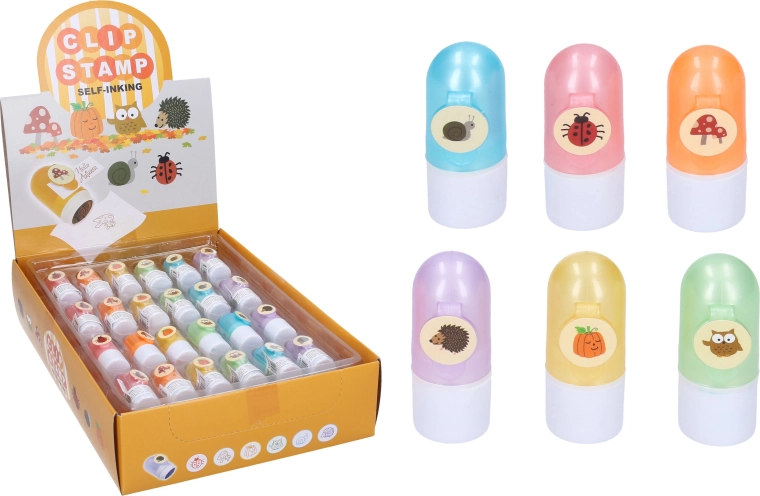 Timbro autoinchiostrante con clip – mix di animaletti e motivi