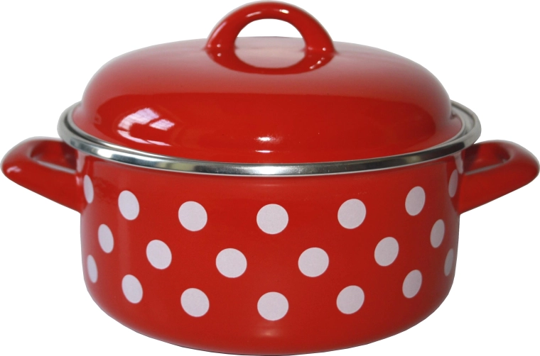 Casseruola smaltata con coperchio 14 cm 1 l Pois rossi