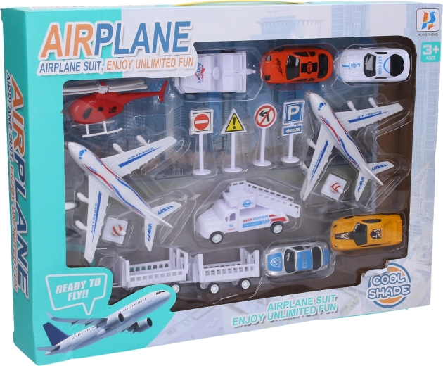 Set aeroportuale con veicoli e aerei