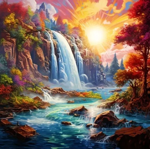 Dipinto con i numeri Cascata al tramonto 40 × 50 cm