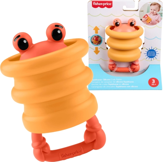 Fisher-Price Squishees granchio – sonaglio sensoriale in silicone e massaggiagengive per neonati