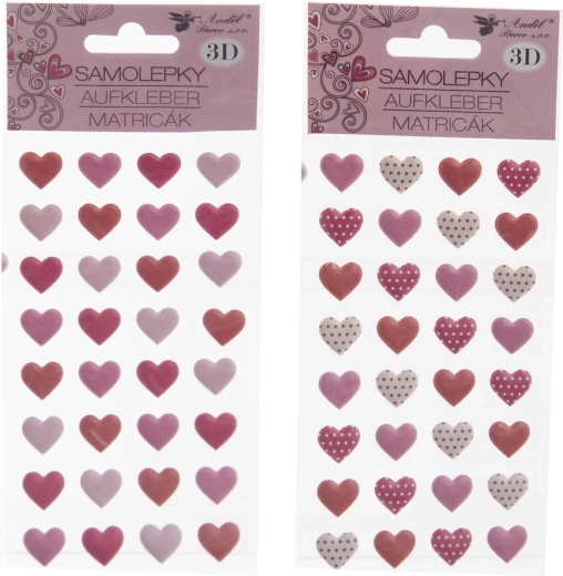 Adesivi cuore 3D – 32 pz, foglio 10 × 22 cm (2 varianti)