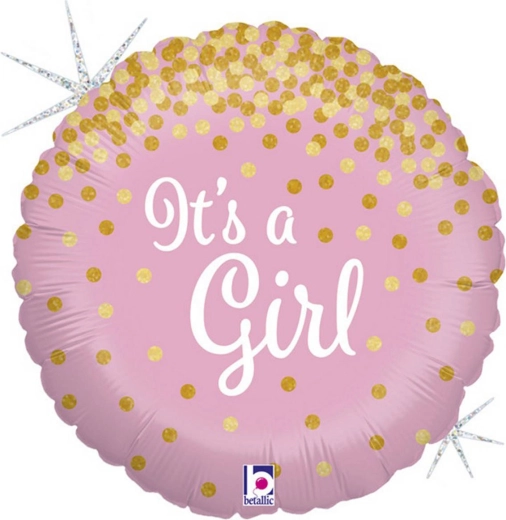 Palloncino in foil Grabo “È una femmina!” rosa 46 cm con coriandoli dorati - 1 pezzo