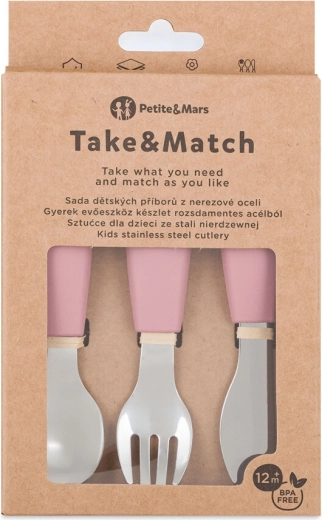 Petite&Mars set di posate per bambini in acciaio inox take&match dusty rose 12m+