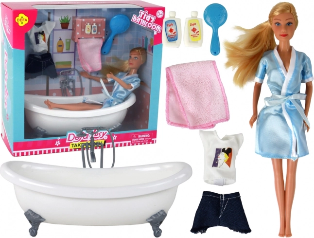 Bambola di stoffa con vasca e accessori – Blu