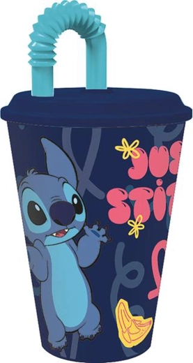 Bicchiere di plastica con cannuccia STITCH 430 ml