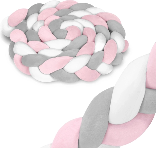 Paracolpi intrecciato per lettino 3 m rosa–grigio