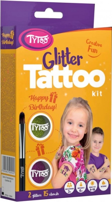 TyToo tatuaggi glitter Happy Birthday – set di stencil per feste