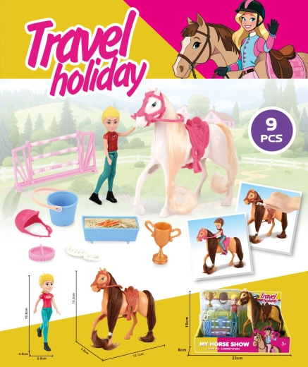 Cavallo con figurina del cavaliere 12,5 cm – marrone