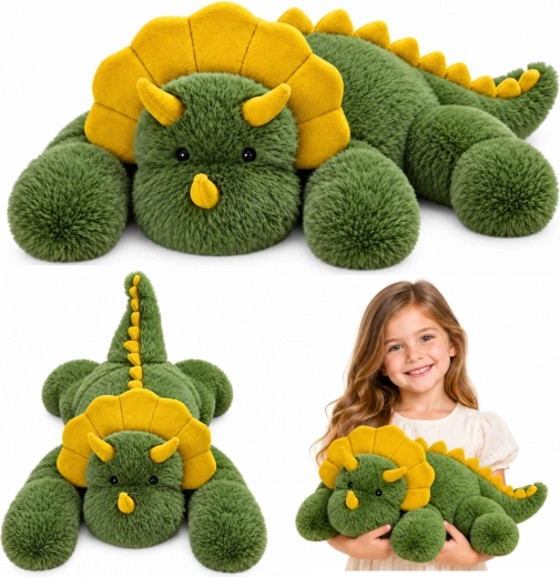Dinosauro triceratopo di peluche verde 60 cm