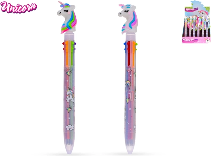 Penna arcobaleno con unicorno, 6 colori
